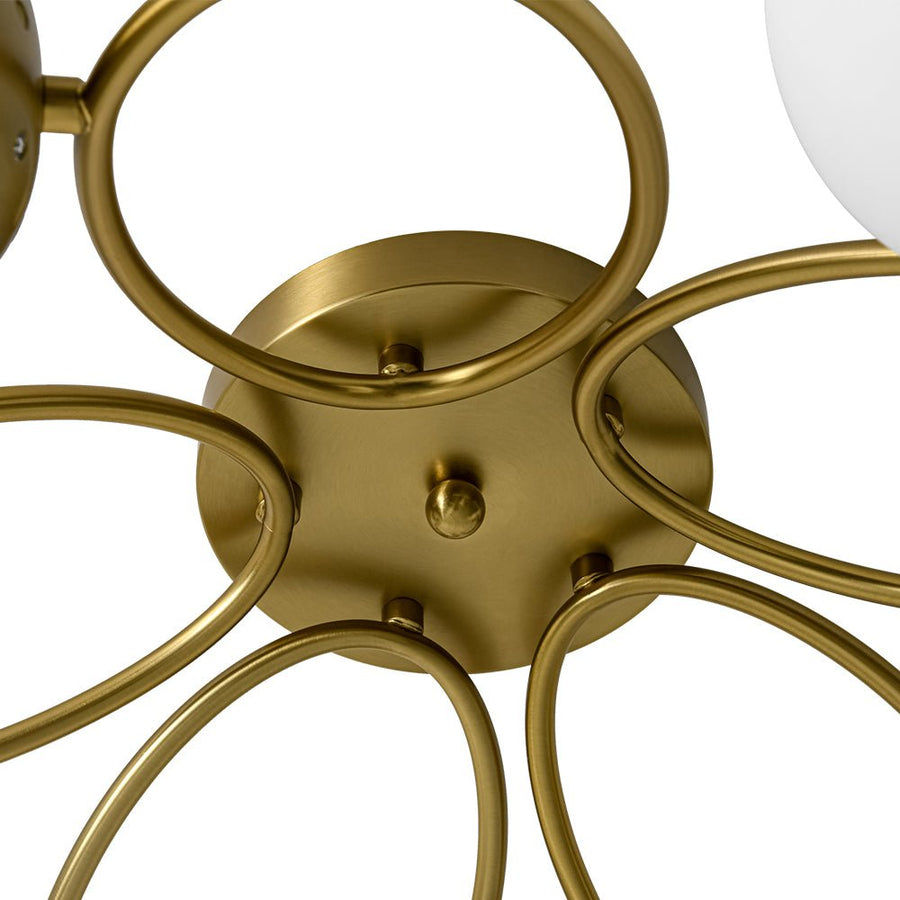 LightFixturesUSA - 5 - Light Bloom Ring Opal Glass Globe Semi Flush Mount - Ceiling Light - Brass - 