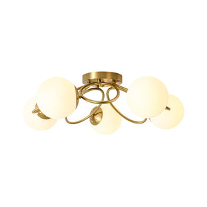 LightFixturesUSA - 5 - Light Bloom Ring Opal Glass Globe Semi Flush Mount - Ceiling Light - Brass - 