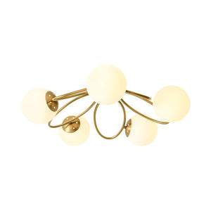 LightFixturesUSA - 5 - Light Bloom Ring Opal Glass Globe Semi Flush Mount - Ceiling Light - Brass - 