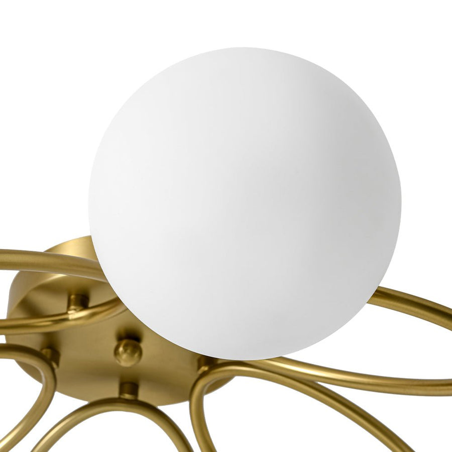 LightFixturesUSA - 5 - Light Bloom Ring Opal Glass Globe Semi Flush Mount - Ceiling Light - Brass - 
