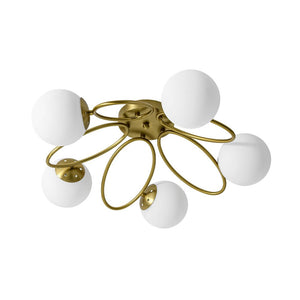 LightFixturesUSA - 5 - Light Bloom Ring Opal Glass Globe Semi Flush Mount - Ceiling Light - Brass - 