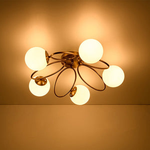 LightFixturesUSA - 5 - Light Bloom Ring Opal Glass Globe Semi Flush Mount - Ceiling Light - Brass - 