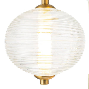 LightFixturesUSA - 5 - Light Cluster Ribbed Glass LED Round Entryway Chandelier - Chandelier - Brass - 