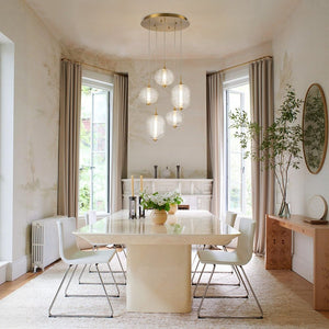 LightFixturesUSA - 5 - Light Cluster Ribbed Glass LED Round Entryway Chandelier - Chandelier - Brass - 