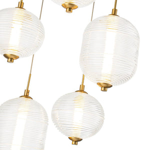 LightFixturesUSA - 5 - Light Cluster Ribbed Glass LED Round Entryway Chandelier - Chandelier - Brass - 