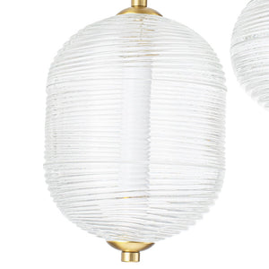 LightFixturesUSA - 5 - Light Cluster Ribbed Glass LED Round Entryway Chandelier - Chandelier - Brass - 