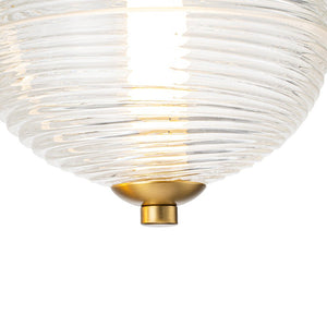 LightFixturesUSA - 5 - Light Cluster Ribbed Glass LED Round Entryway Chandelier - Chandelier - Brass - 