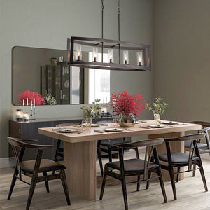 LightFixturesUSA - 5 - Light Curved Rectangle Frame Island Chandelier - Chandelier - Oil Rubbed Bronz - 5 - Lt