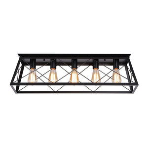 LightFixturesUSA - 5 - Light Farmhouse Rectangular Cage Semi Flush Mount - Ceiling Light - Off - White - 