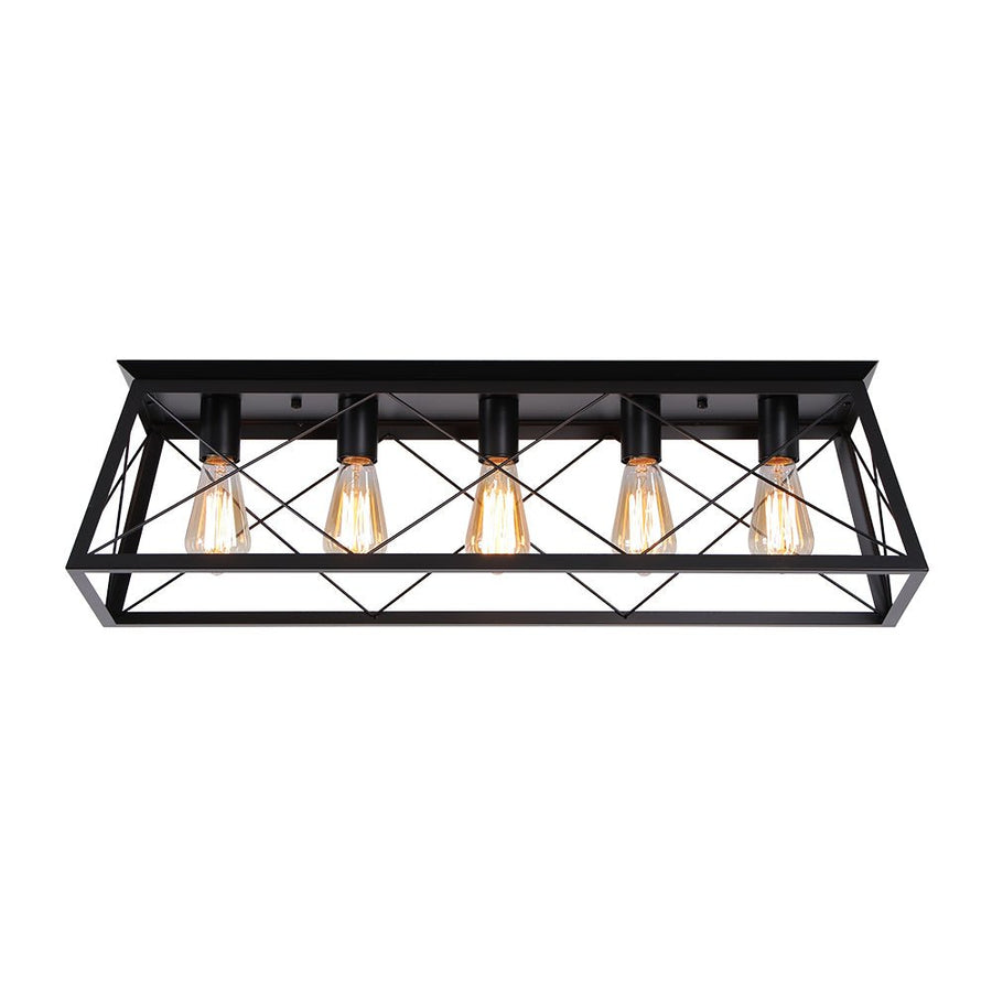 LightFixturesUSA - 5 - Light Farmhouse Rectangular Cage Semi Flush Mount - Ceiling Light - Off - White - 