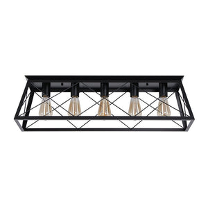 LightFixturesUSA - 5 - Light Farmhouse Rectangular Cage Semi Flush Mount - Ceiling Light - Off - White - 