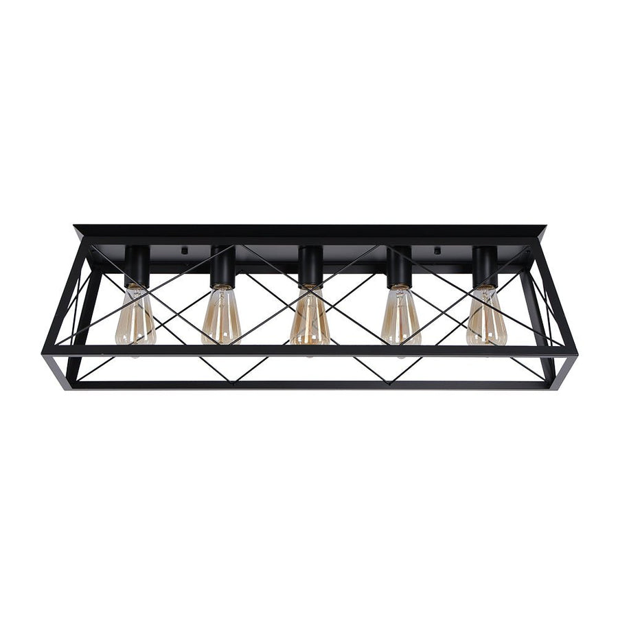 LightFixturesUSA - 5 - Light Farmhouse Rectangular Cage Semi Flush Mount - Ceiling Light - Off - White - 