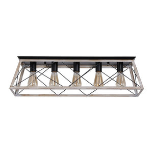 LightFixturesUSA - 5 - Light Farmhouse Rectangular Cage Semi Flush Mount - Ceiling Light - Off - White - 