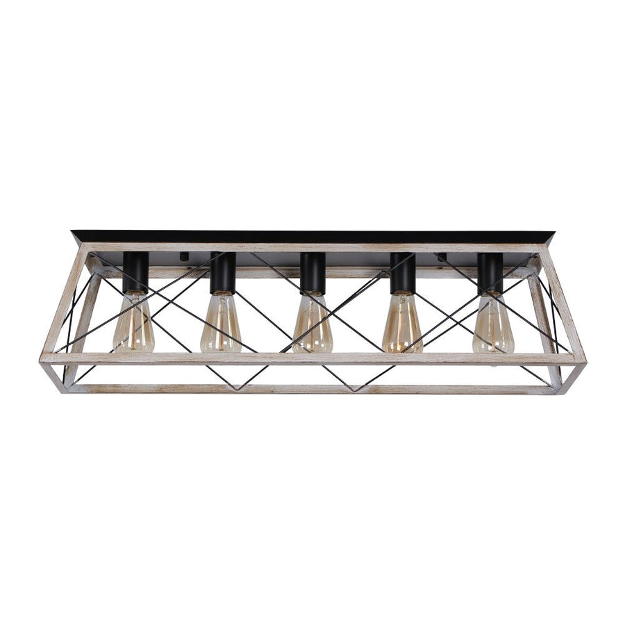 LightFixturesUSA - 5 - Light Farmhouse Rectangular Cage Semi Flush Mount - Ceiling Light - Off - White - 