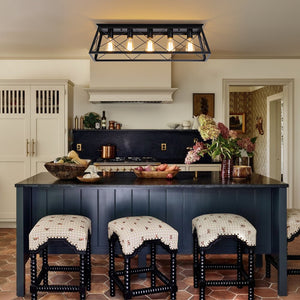 LightFixturesUSA - 5 - Light Farmhouse Rectangular Cage Semi Flush Mount - Ceiling Light - Off - White - 