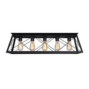LightFixturesUSA - 5 - Light Farmhouse Rectangular Cage Semi Flush Mount - Ceiling Light - Off - White - 