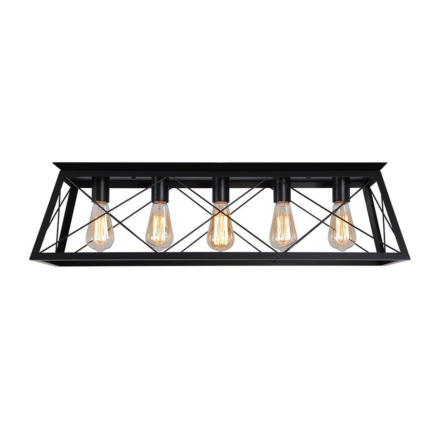 LightFixturesUSA - 5 - Light Farmhouse Rectangular Cage Semi Flush Mount - Ceiling Light - Off - White - 