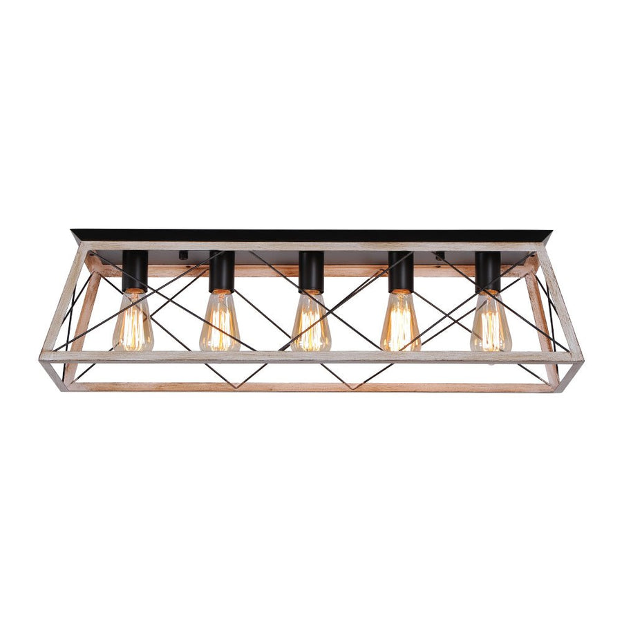 LightFixturesUSA - 5 - Light Farmhouse Rectangular Cage Semi Flush Mount - Ceiling Light - Off - White - 