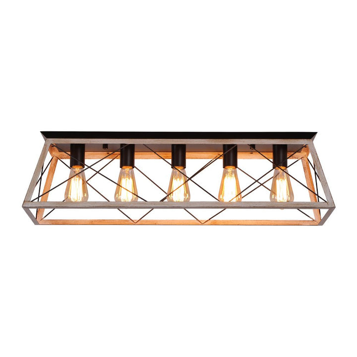 LightFixturesUSA - 5 - Light Farmhouse Rectangular Cage Semi Flush Mount - Ceiling Light - Off - White - 