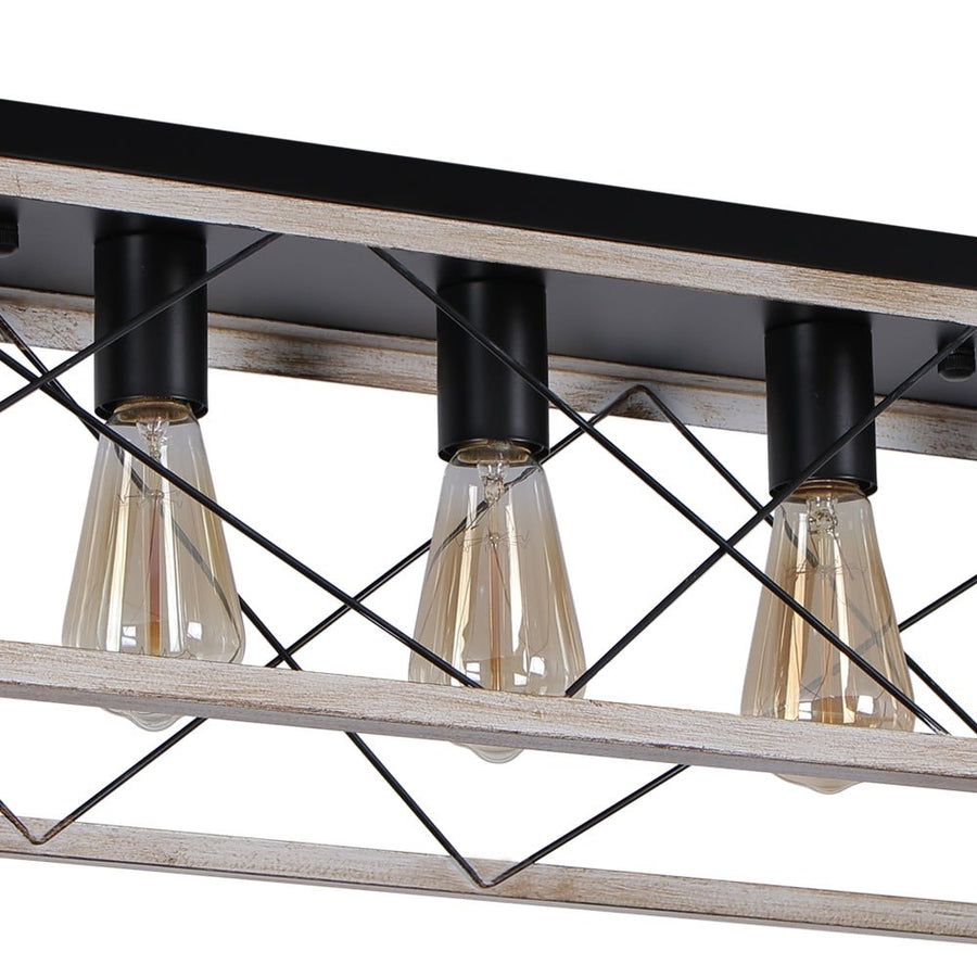 LightFixturesUSA - 5 - Light Farmhouse Rectangular Cage Semi Flush Mount - Ceiling Light - Off - White - 