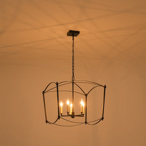 LightFixturesUSA-5-light French Antique Candle Style Lantern Pendant Chandelier-Chandelier-Black-