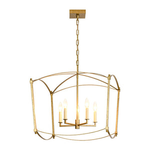 LightFixturesUSA - 5 - light French Antique Candle Style Lantern Pendant Chandelier - Chandelier - Gold - 