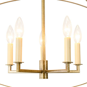LightFixturesUSA - 5 - light French Antique Candle Style Lantern Pendant Chandelier - Chandelier - Gold - 