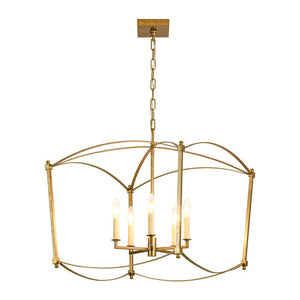 LightFixturesUSA - 5 - light French Antique Candle Style Lantern Pendant Chandelier - Chandelier - Gold - 