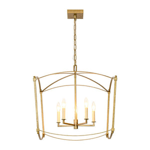 LightFixturesUSA - 5 - light French Antique Candle Style Lantern Pendant Chandelier - Chandelier - Gold - 