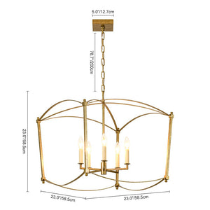 LightFixturesUSA - 5 - light French Antique Candle Style Lantern Pendant Chandelier - Chandelier - Gold - 