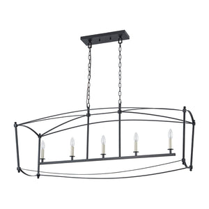 LightFixturesUSA-5-light French Antique Candle Wide Lantern Island Chandelier-Chandelier-Black-