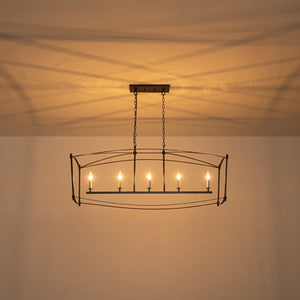 LightFixturesUSA-5-light French Antique Candle Wide Lantern Island Chandelier-Chandelier-Black-