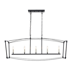 LightFixturesUSA-5-light French Antique Candle Wide Lantern Island Chandelier-Chandelier-Black-
