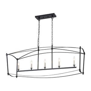 LightFixturesUSA-5-light French Antique Candle Wide Lantern Island Chandelier-Chandelier-Black-