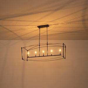 LightFixturesUSA-5-light French Antique Candle Wide Lantern Island Chandelier-Chandelier-Black-