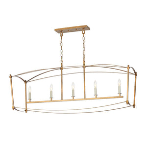LightFixturesUSA - 5 - light French Antique Candle Wide Lantern Island Chandelier - Chandelier - Gold - 