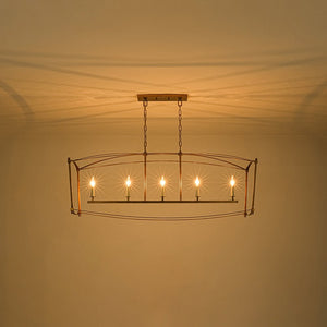 LightFixturesUSA - 5 - light French Antique Candle Wide Lantern Island Chandelier - Chandelier - Gold - 