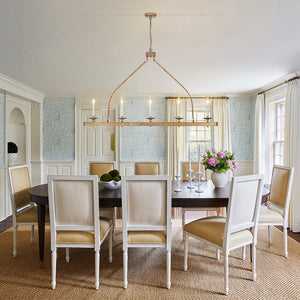 LightFixturesUSA - 5 - Light French Distressed Gold Candle Linear Island Chandelier - Chandelier - Distressed Gold - 