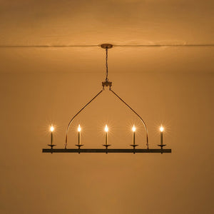 LightFixturesUSA - 5 - Light French Distressed Gold Candle Linear Island Chandelier - Chandelier - Distressed Gold - 