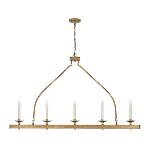 LightFixturesUSA - 5 - Light French Distressed Gold Candle Linear Island Chandelier - Chandelier - Distressed Gold - 