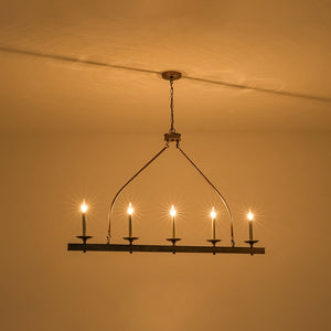 LightFixturesUSA - 5 - Light French Distressed Gold Candle Linear Island Chandelier - Chandelier - Distressed Gold - 