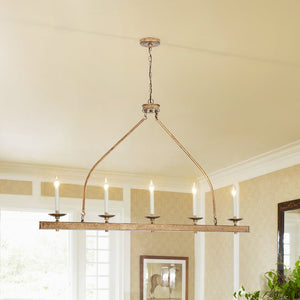 LightFixturesUSA - 5 - Light French Distressed Gold Candle Linear Island Chandelier - Chandelier - Distressed Gold - 