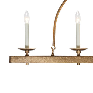 LightFixturesUSA - 5 - Light French Distressed Gold Candle Linear Island Chandelier - Chandelier - Distressed Gold - 