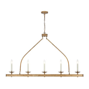 LightFixturesUSA - 5 - Light French Distressed Gold Candle Linear Island Chandelier - Chandelier - Distressed Gold - 