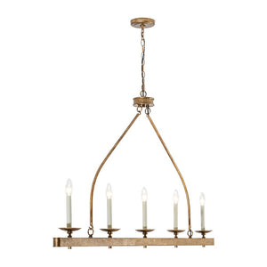 LightFixturesUSA - 5 - Light French Distressed Gold Candle Linear Island Chandelier - Chandelier - Distressed Gold - 