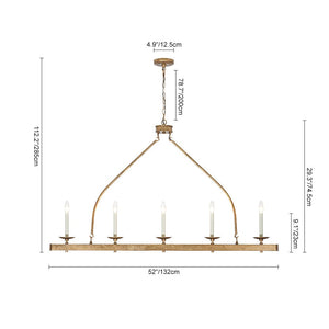 LightFixturesUSA - 5 - Light French Distressed Gold Candle Linear Island Chandelier - Chandelier - Distressed Gold - 