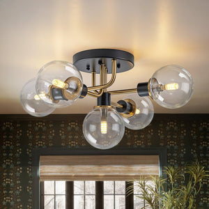 LightFixturesUSA - 5 - light Glass Globe Semi Flush Bubble Ceiling Light - Ceiling Light - Clear - 