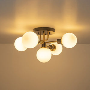LightFixturesUSA - 5 - light Glass Globe Semi Flush Bubble Ceiling Light - Ceiling Light - Frosted - 