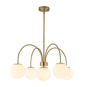 LightFixturesUSA - 5 - Light Goose Arm Opal Glass Globe Round Sputnik Chandelier - Chandelier - Brass - 