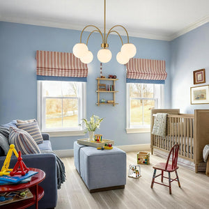 LightFixturesUSA - 5 - Light Goose Arm Opal Glass Globe Round Sputnik Chandelier - Chandelier - Brass - 